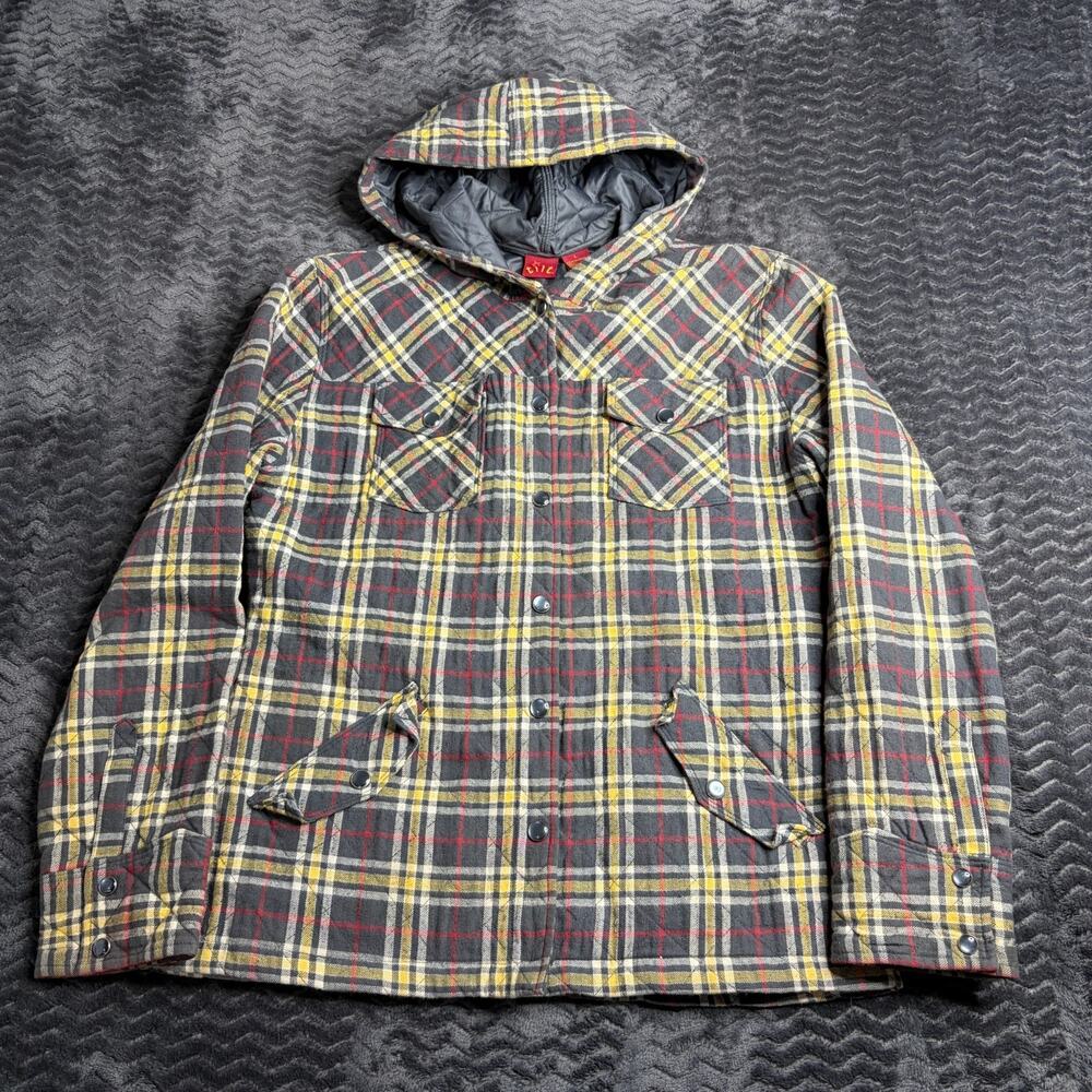 Y2K Tilt Plaid Hooded Jacket Grunge Skater Indie Sleaze Size L